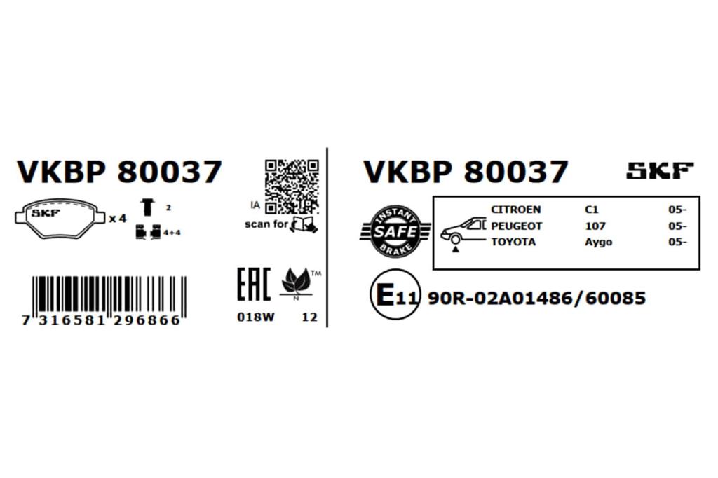 Jogo de 4 pastilhas de travão SKF ref. VKBP 80037